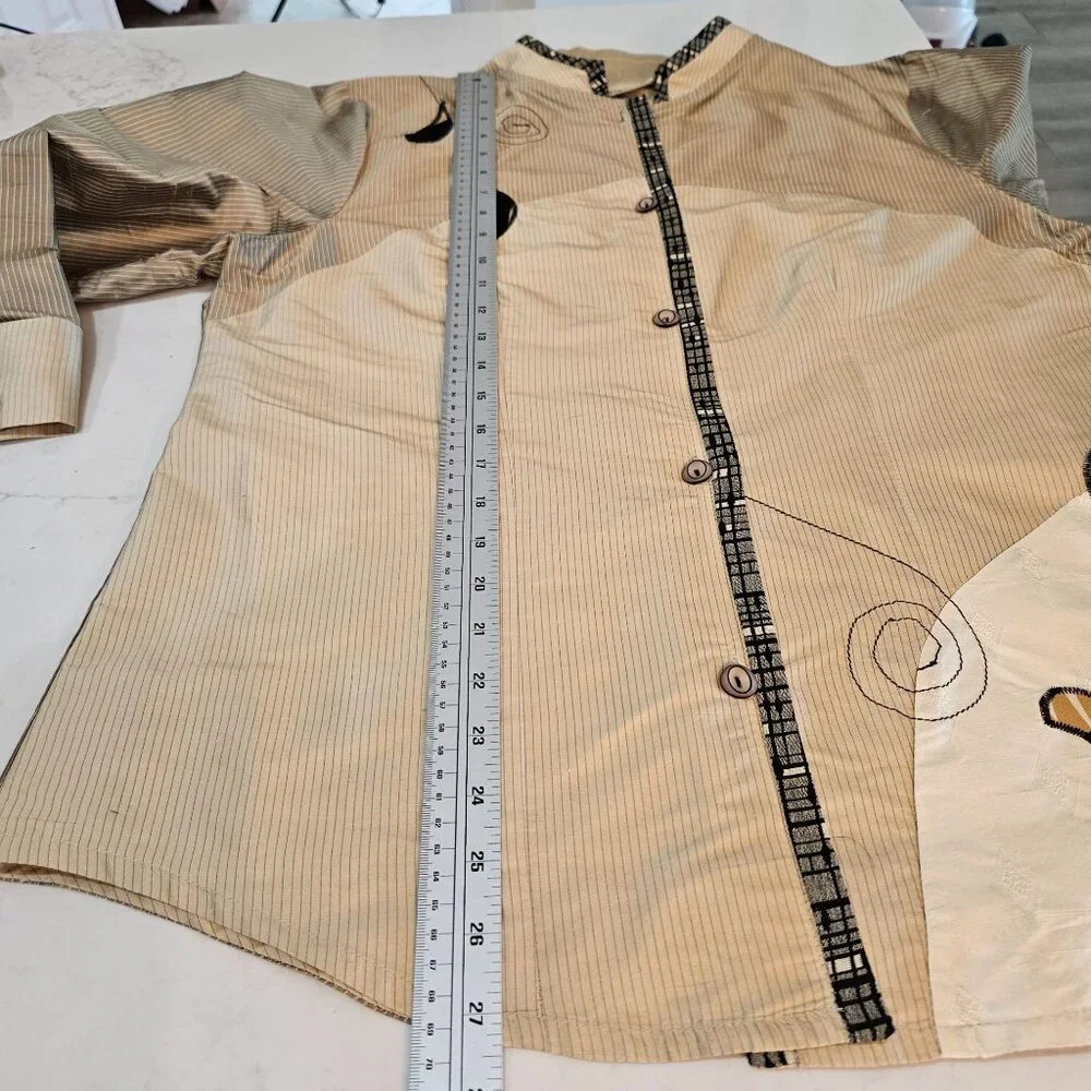 Canvasbacks Silk Blazer Jacket Medium Applique Gold Vintage Boho Artsy - Picture 10 of 10